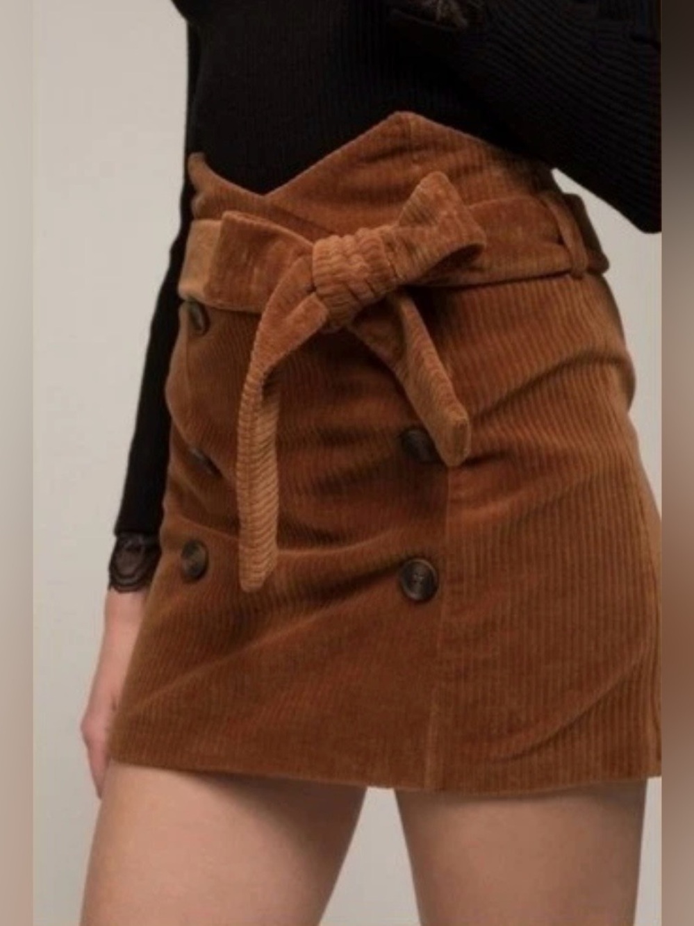 NWT Moon River Corduroy Tie-Belt Mini Skirt - Brown Sz S